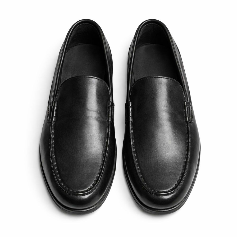 Mens Classic Black Leather Moccasin Loafers